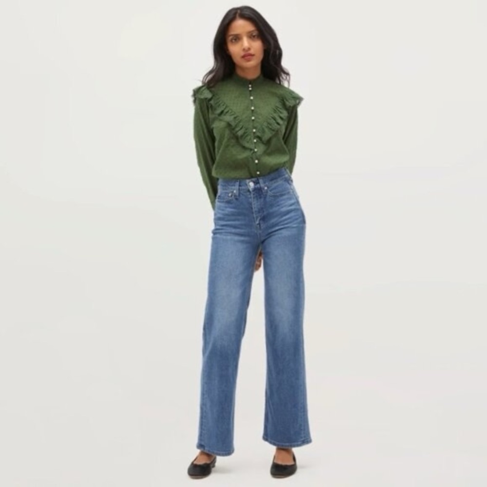 Hill House Home Amira Blouse Green Ruffle Front Cottagecore Romantic Top Medium